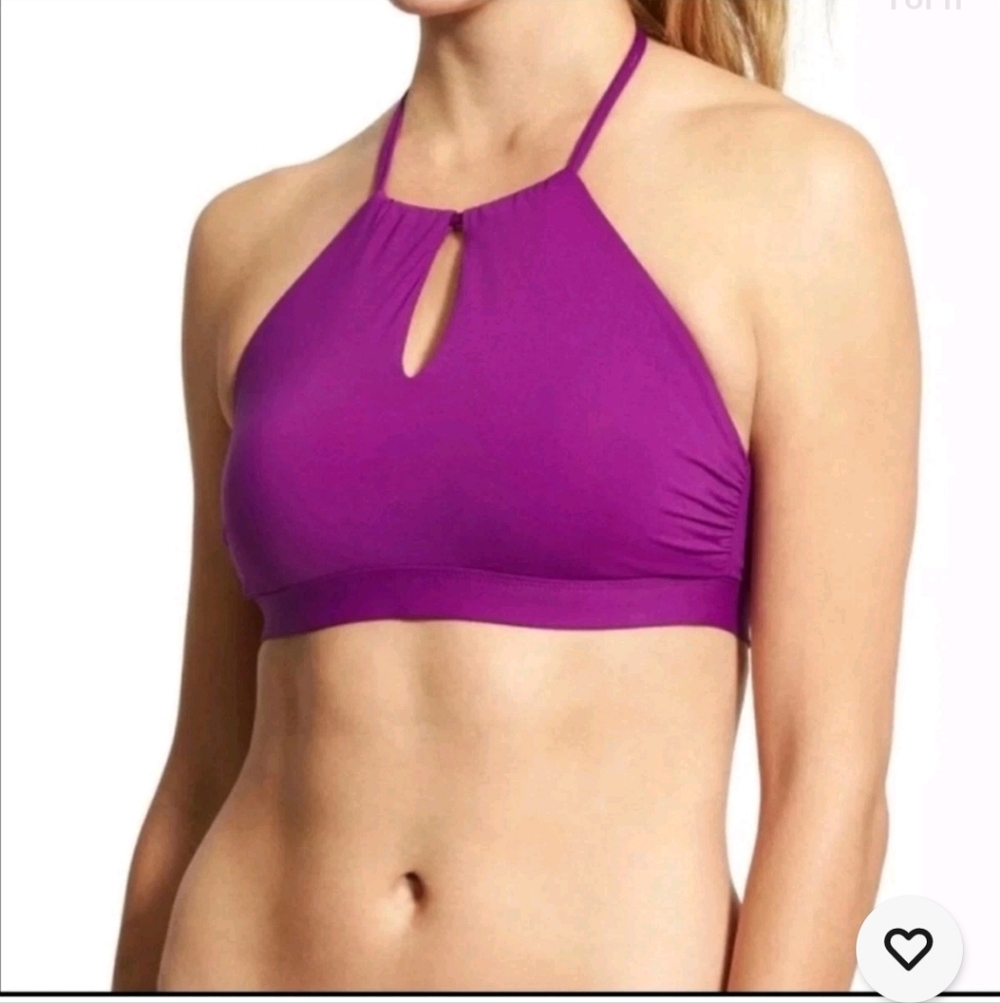 Athleta High Neck Keyhole Bikini Top Womens Size Small Pink Removable Padding
